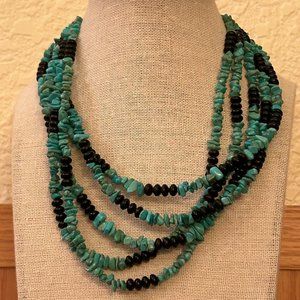 Turquoise and obsidian 5-strand necklace and earrings
